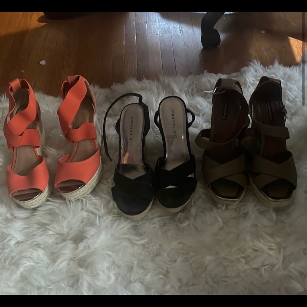 3 pair bundle high heels super cute wedge one real leather all woman size 8.5